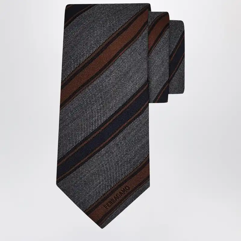 Grey/Bordeaux Regimental Jacquard Tie - Ferragamo
