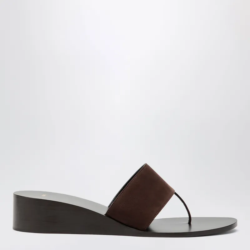 Brown High-Heel Suede Flip-Flops