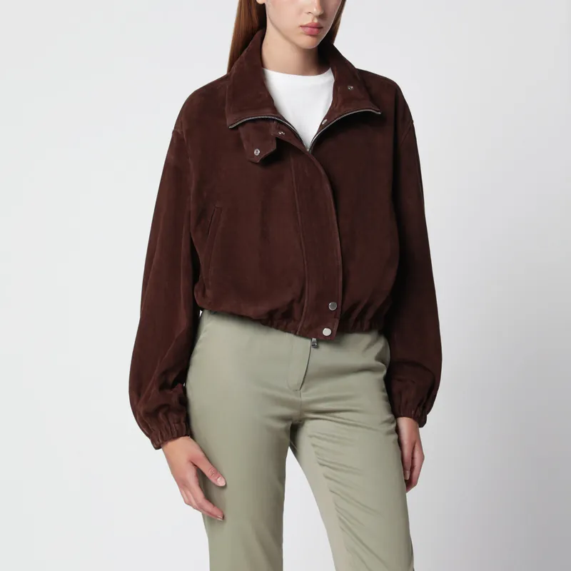 Pia Bomber Jacket In Acajou Brown Suede Leather - Nour Hammour