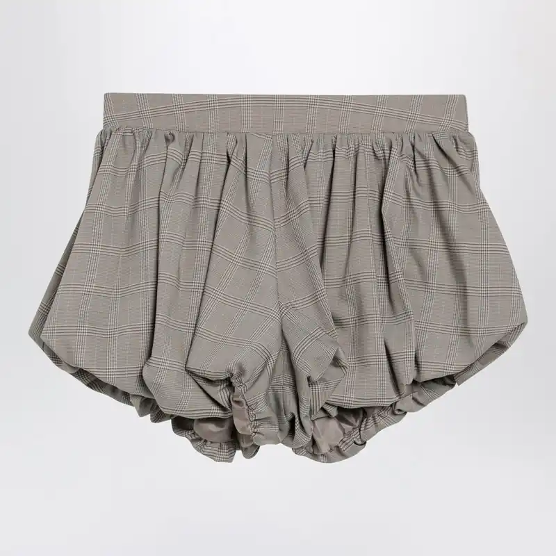 Beige Checkered Balloon Shorts In A Wool Blend - The Frankie Shop