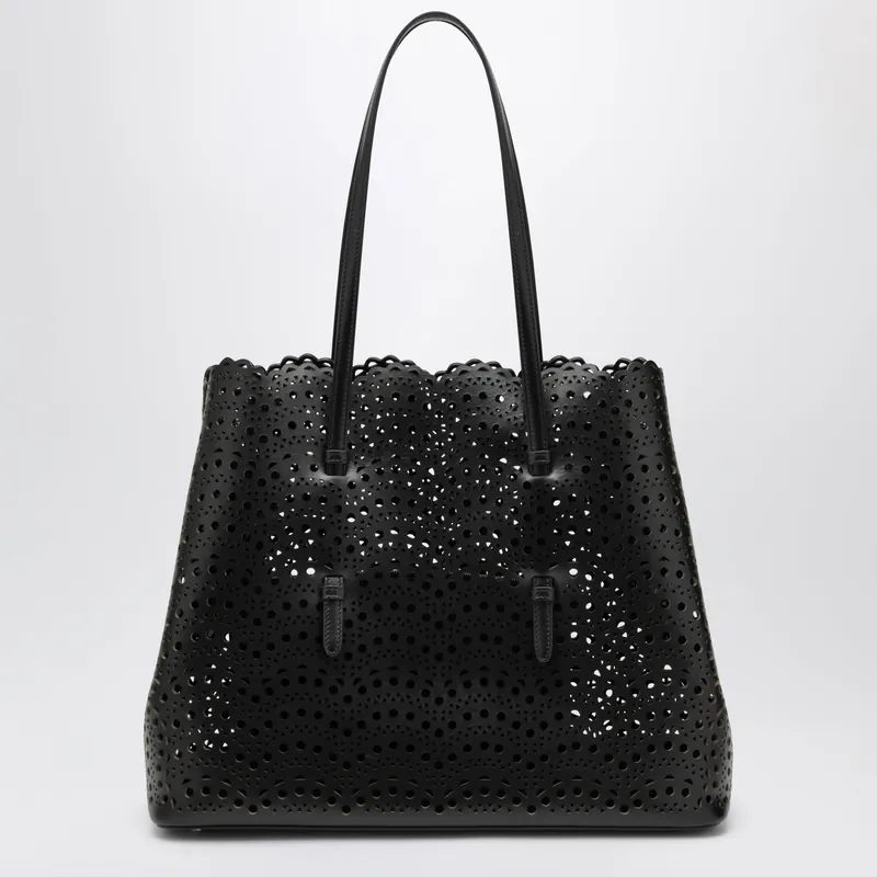 Mina 37 Leather Tote Bag In Shiny Calfskin, Black - Alaïa