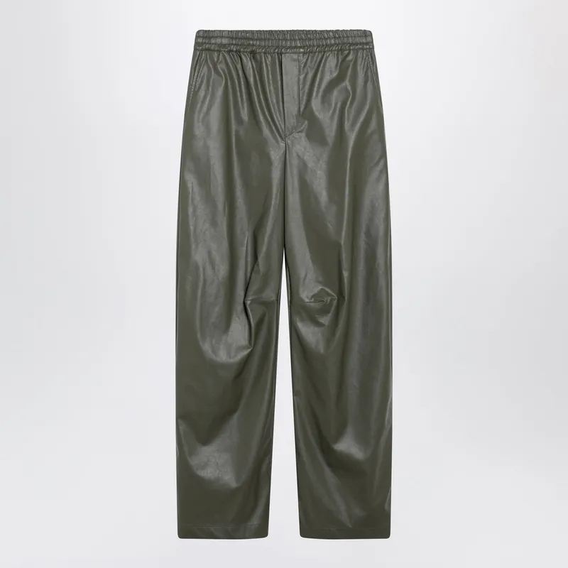 Khaki Green Wide-Leg Trousers In Faux Leather