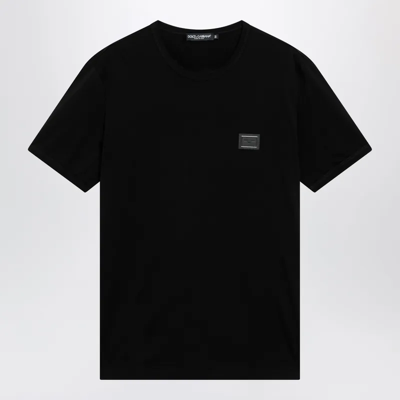Cotton T-Shirt With Logo Plaque In Black