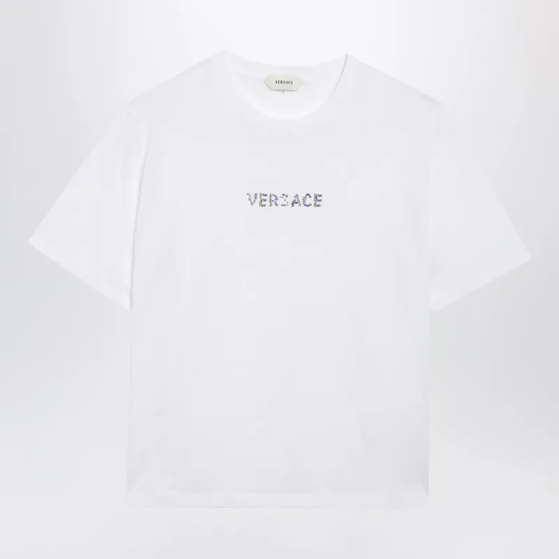 Slim Cotton Jersey T-Shirt With Embroidered Logo, White