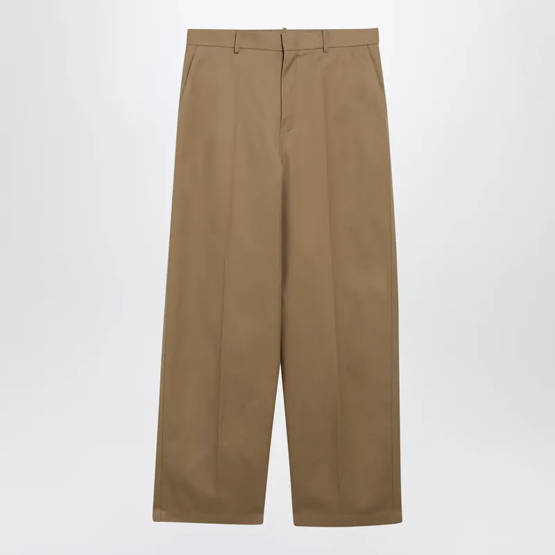 Wide-Leg Chino Trousers In Camel Twill