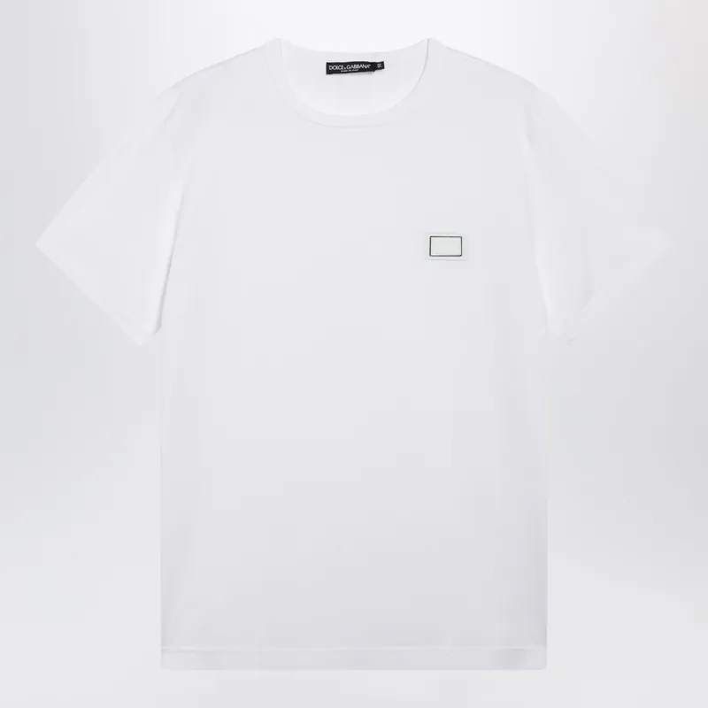 Cotton T-Shirt With Logo Plaque In Optic White