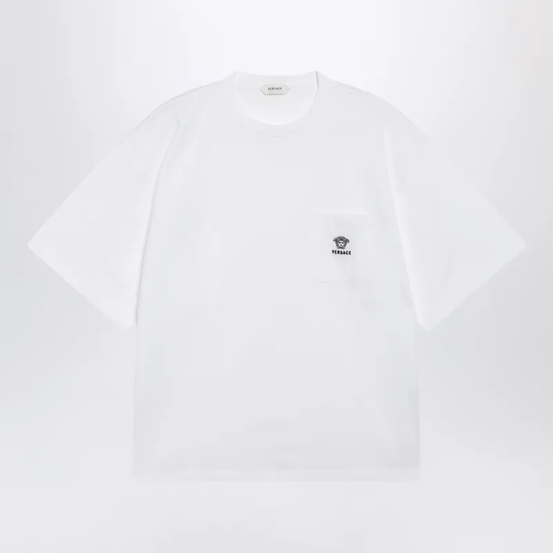 White Cotton Jersey T-Shirt With Medusa Embroidery