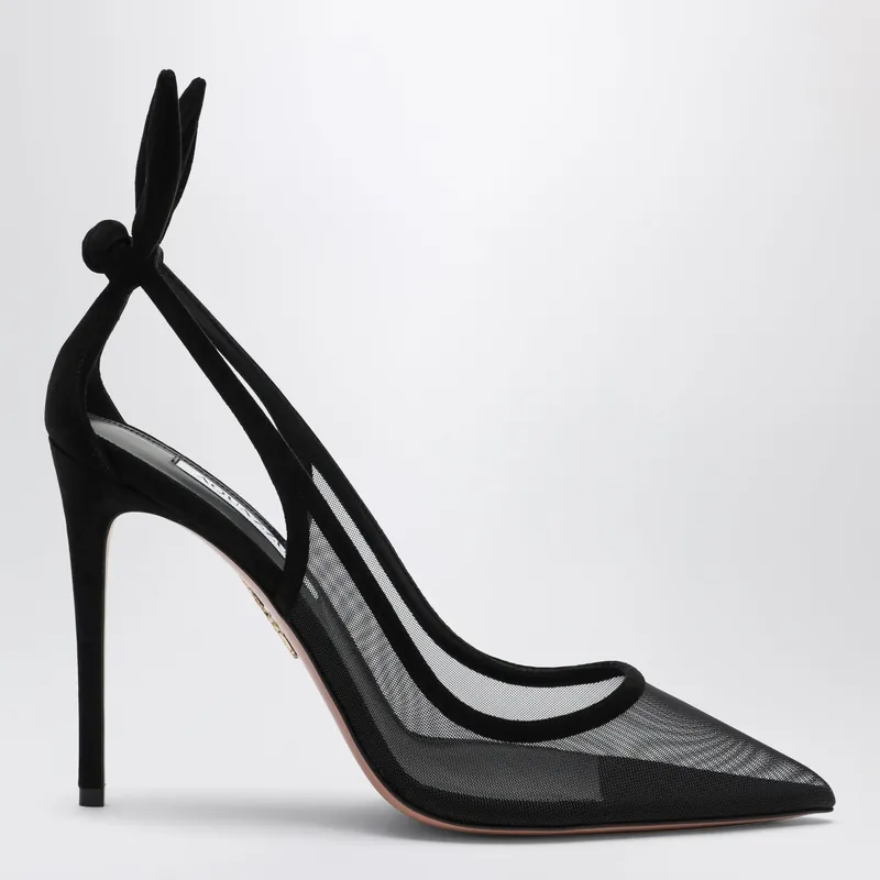 Black Bow Tie Pumps In Mesh And Suede - Aquazzura