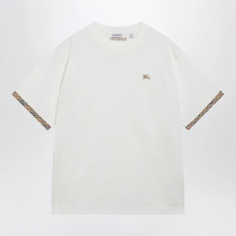 Cotton Jersey T-Shirt With Check Trim In Chalk