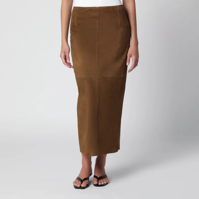 Selly Brown Suede Maxi Skirt - Nour Hammour