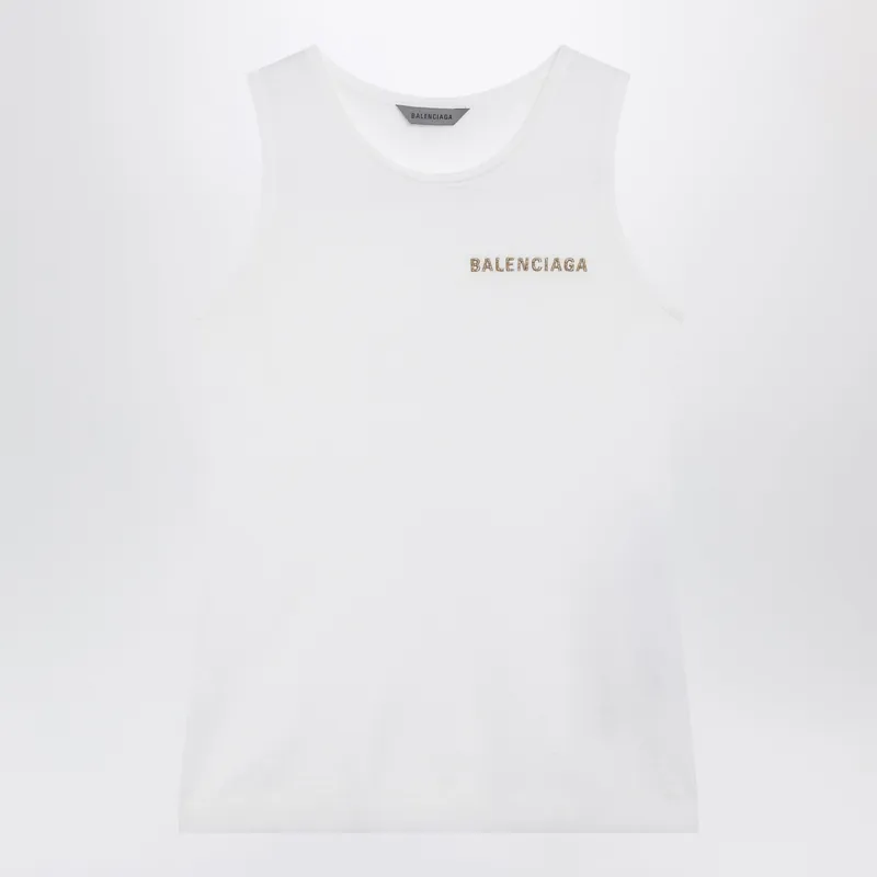 White Cotton-Blend Knit Tank Top