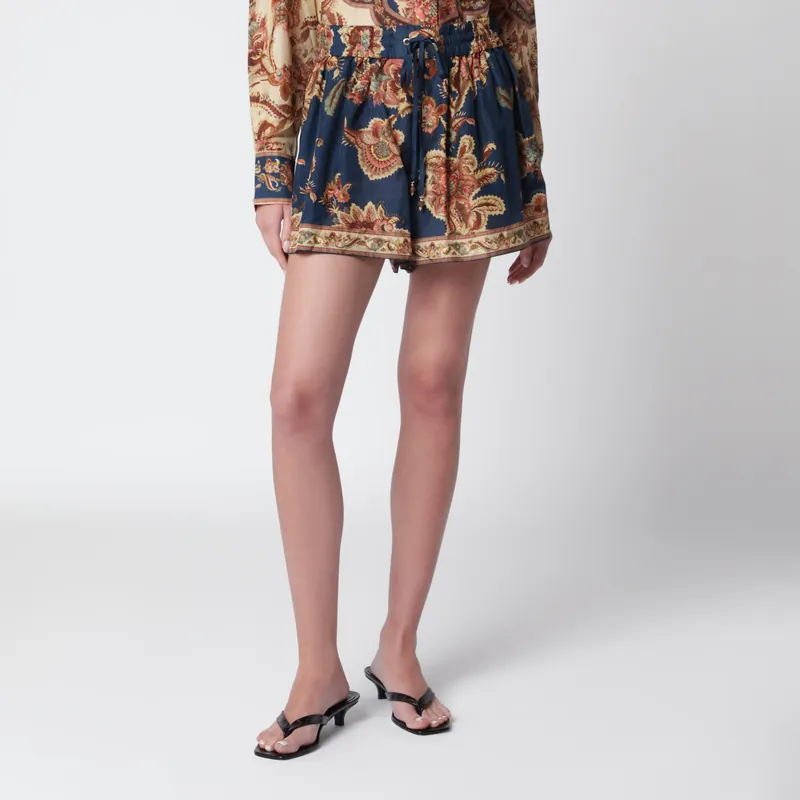 Aster Relaxed-Fit Silk Shorts In Navy Jacobean