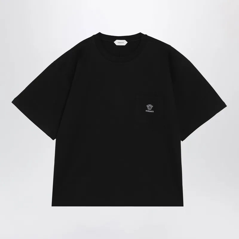 Black Cotton Jersey T-Shirt With Medusa Embroidery