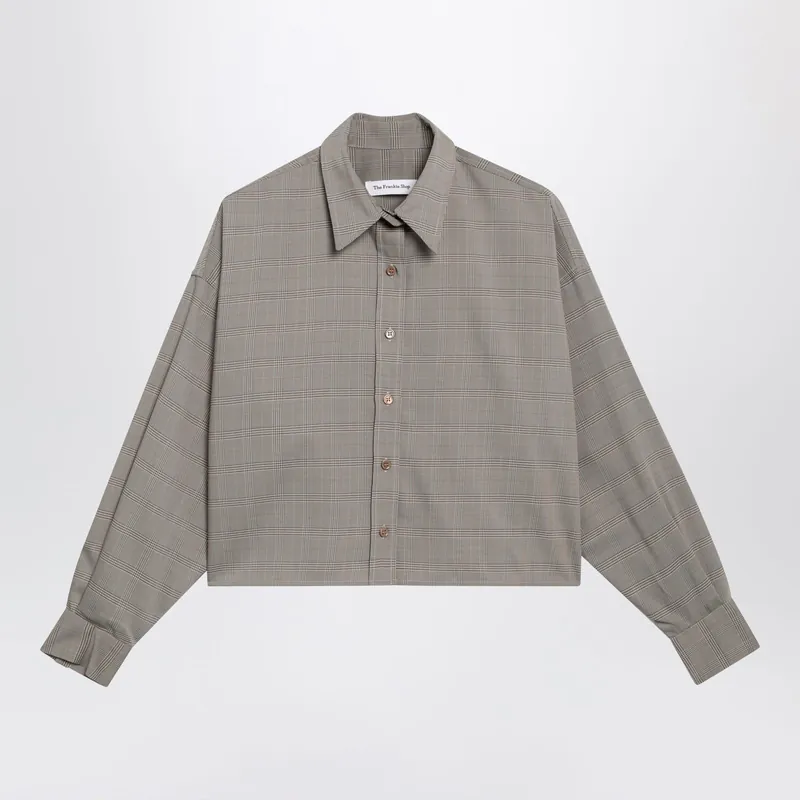 Arlen Boxy Cropped Checked Shirt In Beige Wool Blend - The Frankie Shop