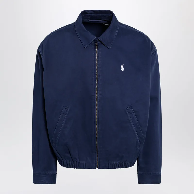 Navy Blue Zip-Up Jacket In Cotton