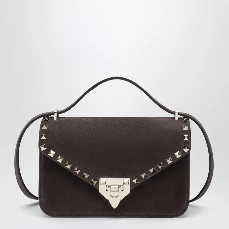 Small Rockstud Crossbody Bag In Ebony Brown Suede - Valentino Garavani