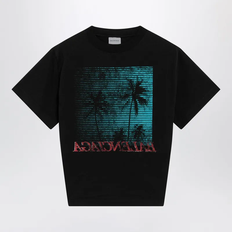 Black Cropped T-Shirt With Logo Print