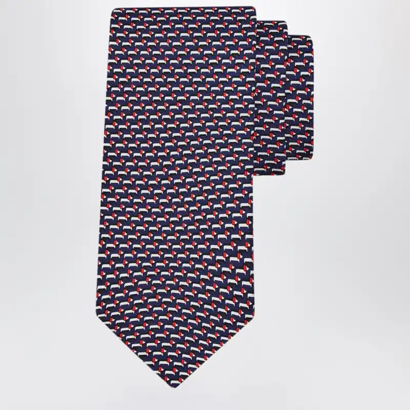 Navy Blue/Red Dachshund Print Silk Tie - Ferragamo