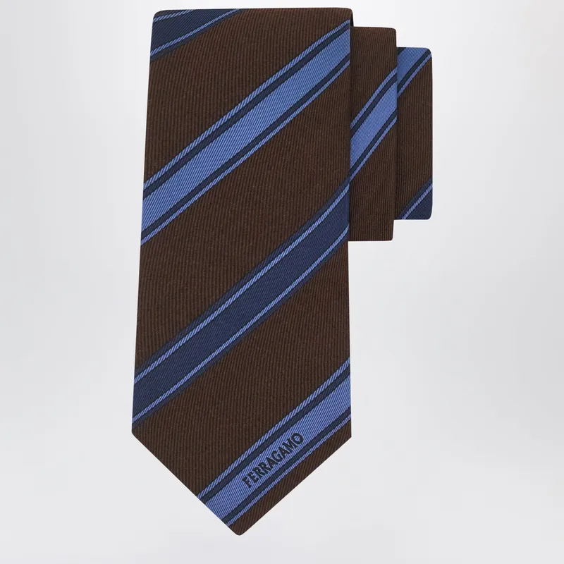 Brown/Green Regimental Jacquard Tie - Ferragamo
