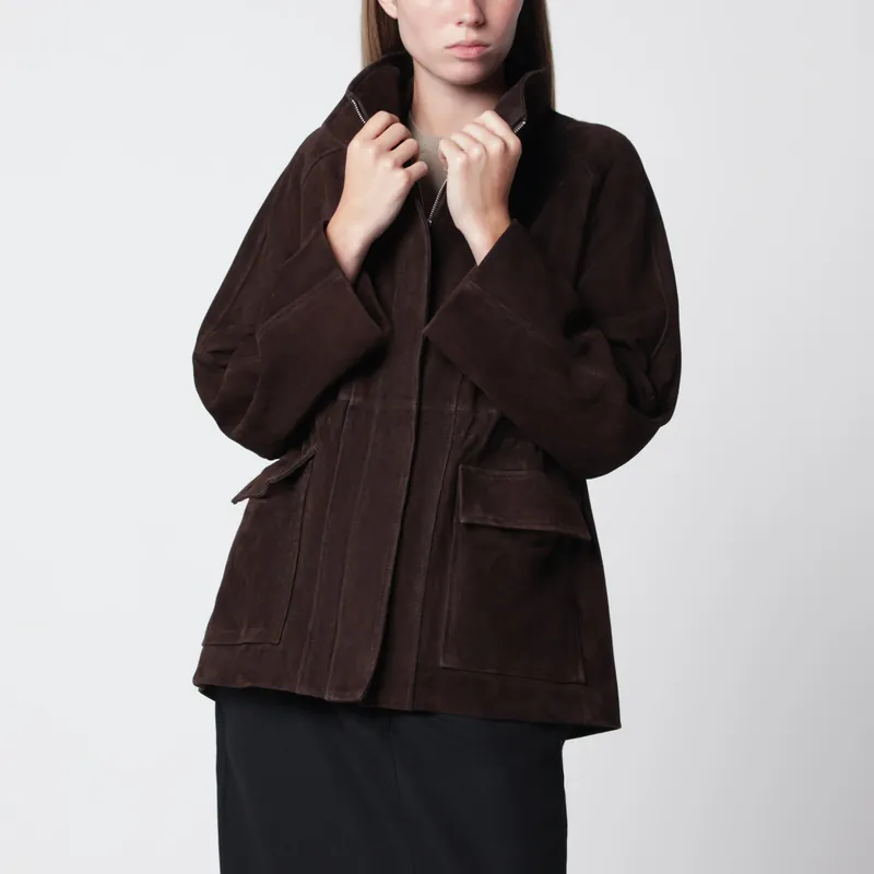 Mocha Brown Quai Fluid Suede Jacket - Nour Hammour