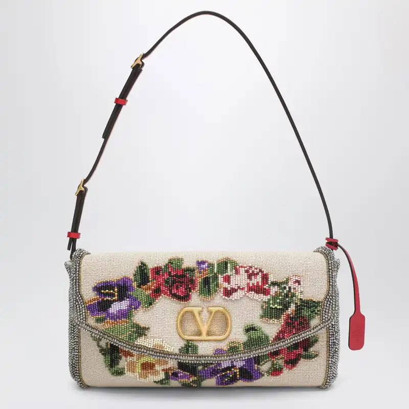 Small Devain Shoulder Bag With Floral Bead Embroidery - Valentino Garavani