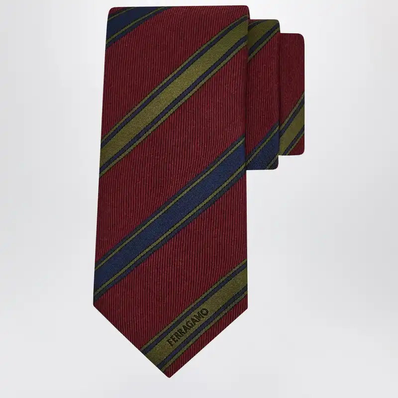Bordeaux/Red Regimental Jacquard Tie - Ferragamo