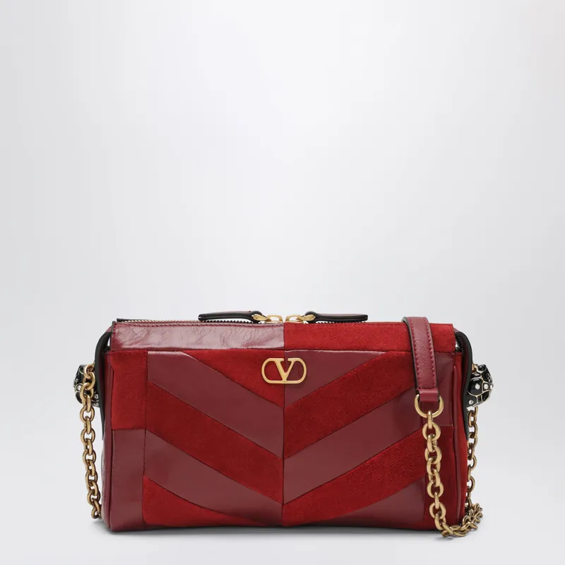 Small Panthea Shoulder Bag In Suede And Nappa Leather With Chevron Pattern - Valentino Garavani
