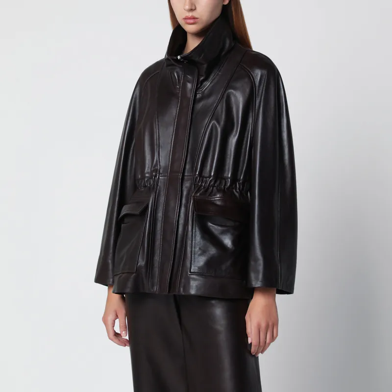 Quai Fluid Dark Brown Leather Jacket - Nour Hammour