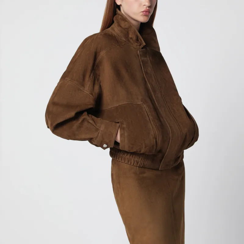 Dalma Brown Suede Bomber Jacket - Nour Hammour