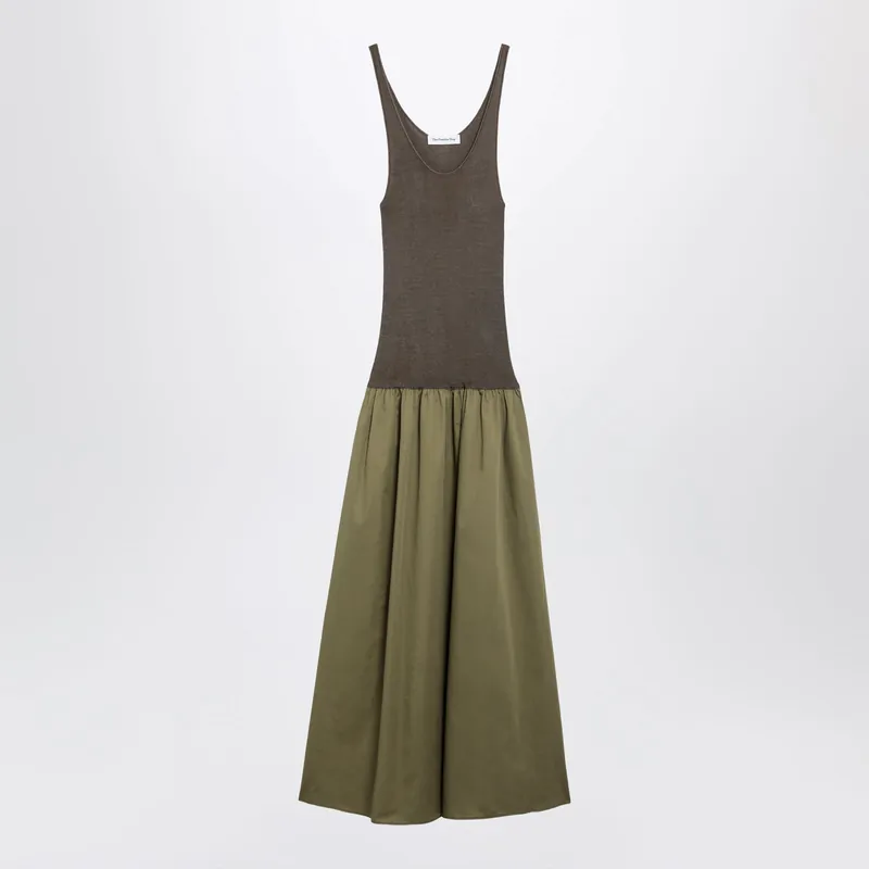Iliya Maxi Dress In Olive Green Viscose And Cotton - The Frankie Shop