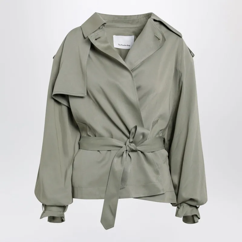 Elva Short Fluid Trench Coat In Sage Green Viscose - The Frankie Shop