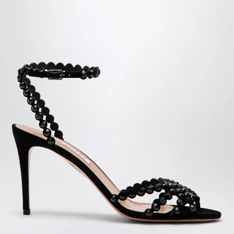Tequila Black Sandals In Suede With Crystals - Aquazzura