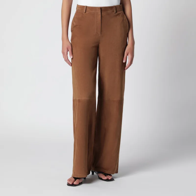 Coda Wide-Leg Trousers In Tobacco Suede Leather