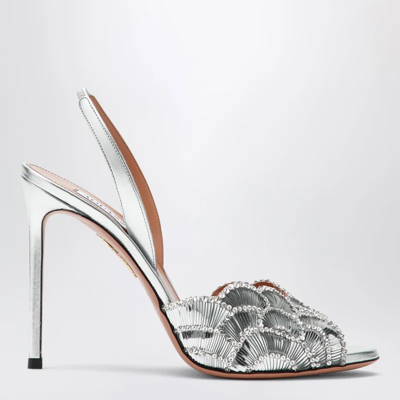Ce Soir Silver Sandals In Nappa Leather - Aquazzura