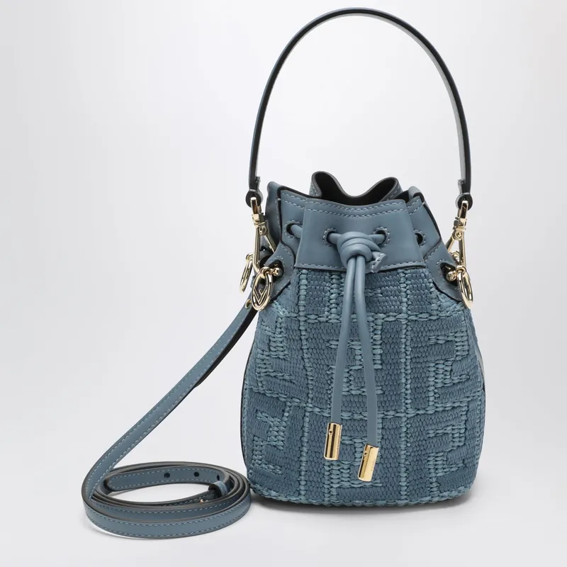 Mon Tresor Mini Bag In Canvas With Cerulean Blue Ff Embroidery - Fendi