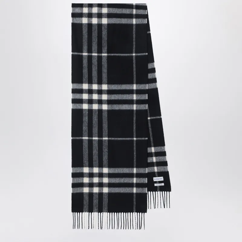 Black Check Cashmere Scarf - Burberry