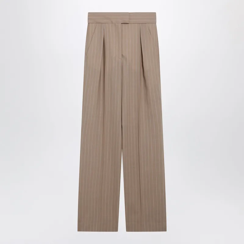 Mud-Colored Pinstripe Wool Trousers