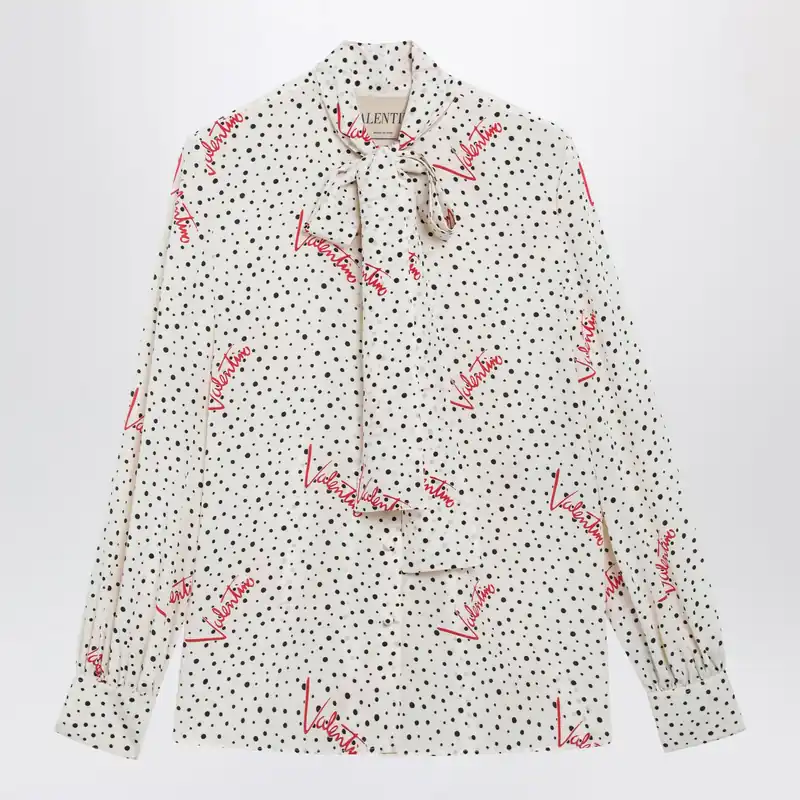 Vanilla Silk Shirt With Logo Print - Valentino Garavani