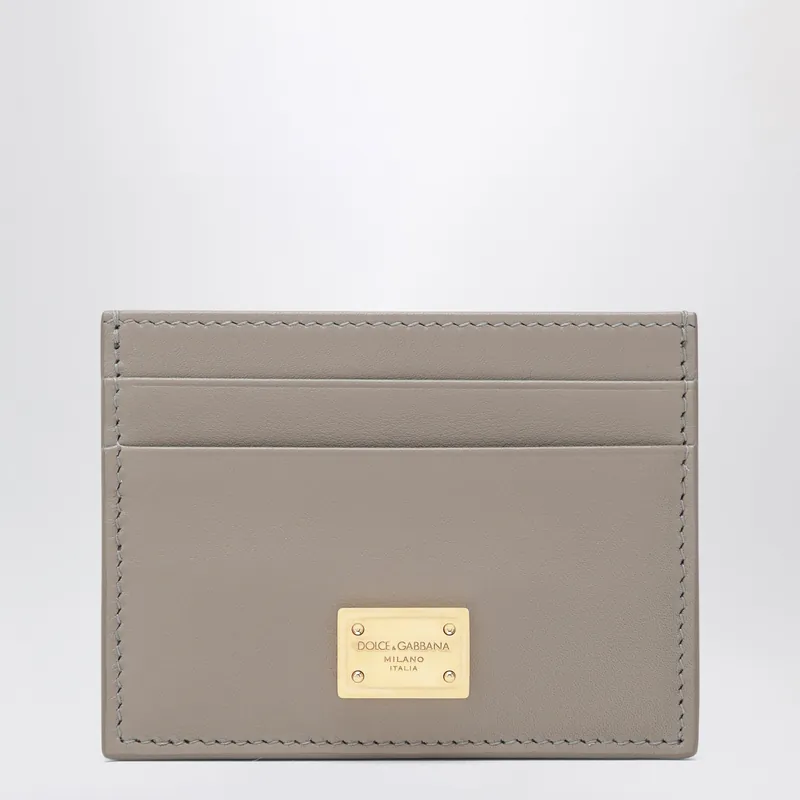 Taupe Leather Card Holder With Logo Plaque - Dolce & Gabbana