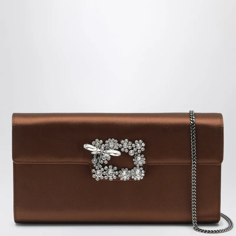 Efflorescence Clutch In Satin Cacao - Roger Vivier
