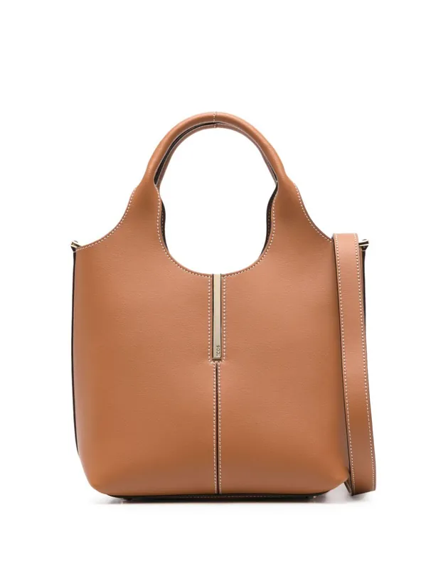 Leather Mini Tote Bag With Branded Metal Bar Accessory - Tod`S