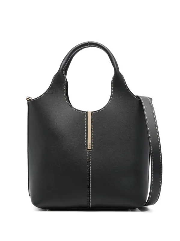 Leather Mini Tote Bag With Branded Metal Bar Accessory - Tod`S
