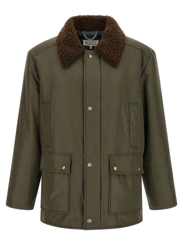 Shearling Collar Parka Puffer Jackets Green - Maison Margiela
