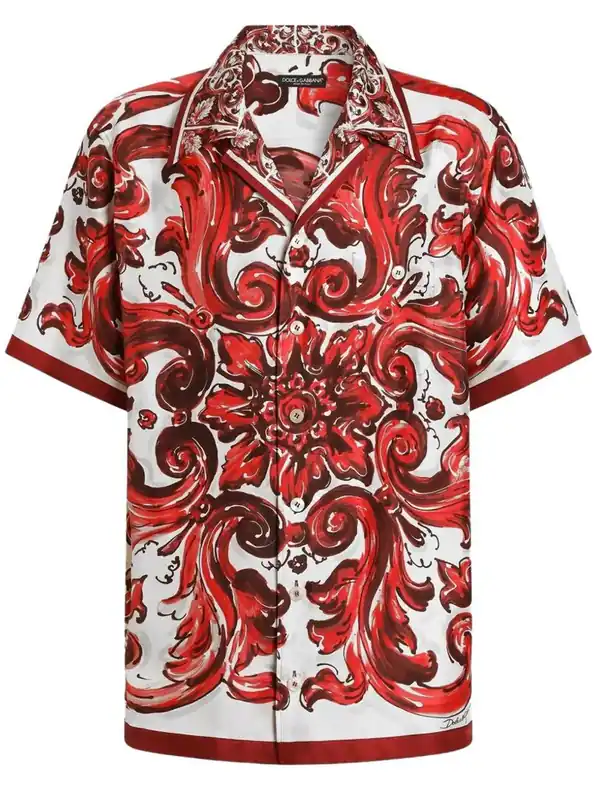 Hawaii Silk Twill Shirt With Maiolica Print - Dolce & Gabbana