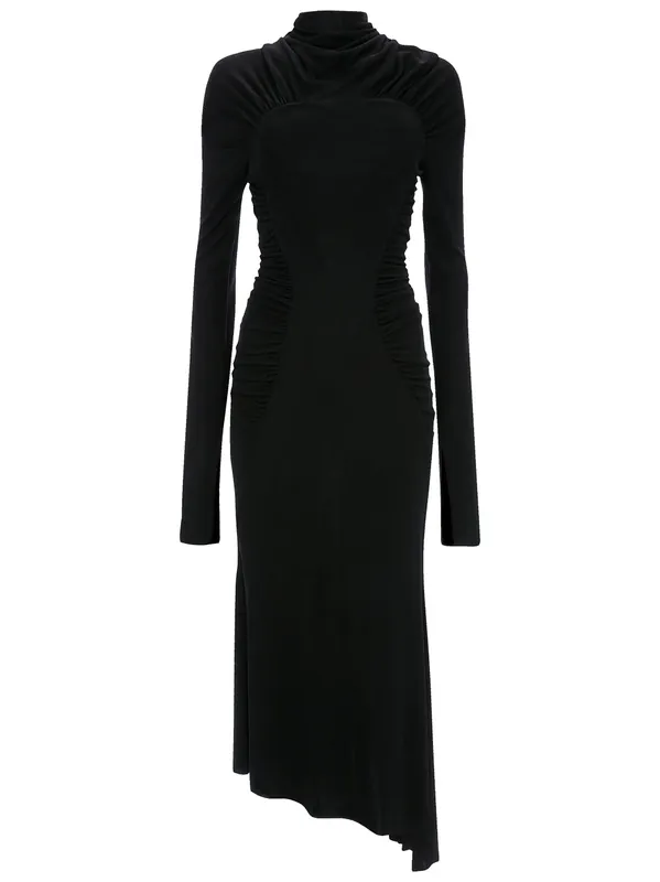 High Neck Gathered Midi Dress - Victoria Beckham