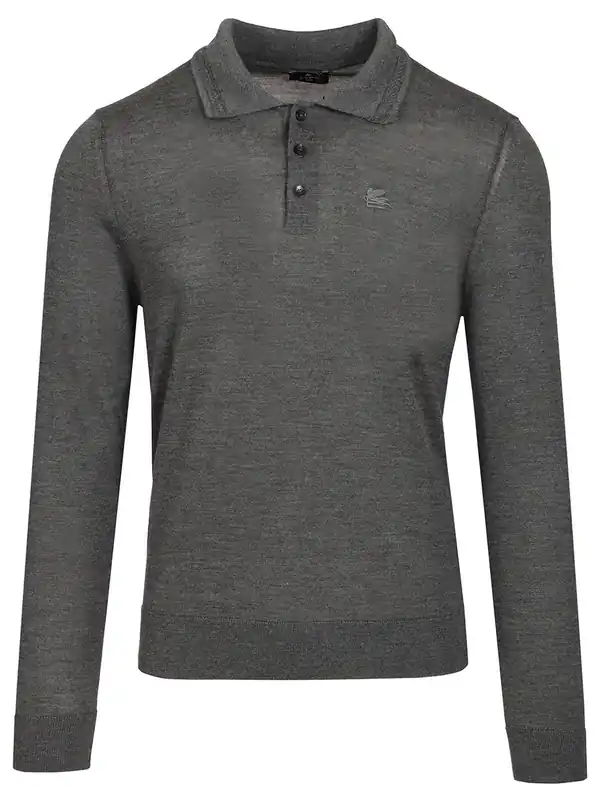 Wool And Silk Polo Shirt Knitwear Grey - Etro