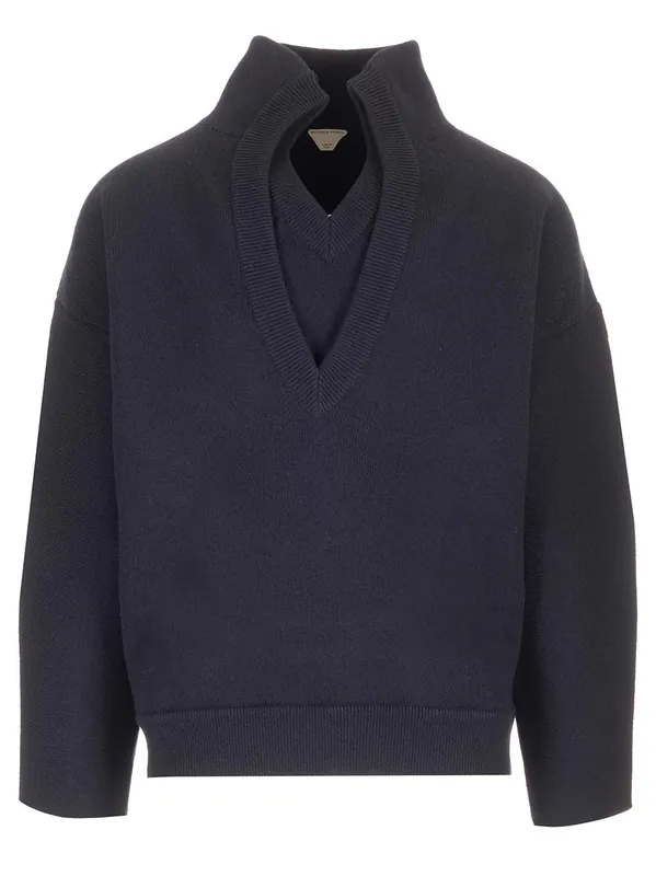 Compact Wool Sweater Knitwear Blue - Bottega Veneta