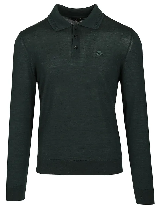 Wool And Silk Polo Shirt Knitwear Green - Etro