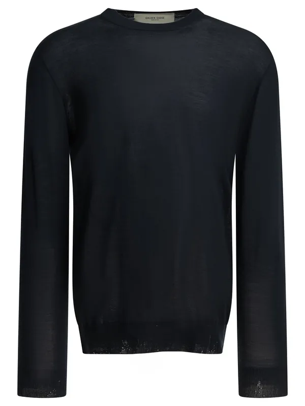 Wool Crew Neck Sweater Knitwear Blue - Golden Goose