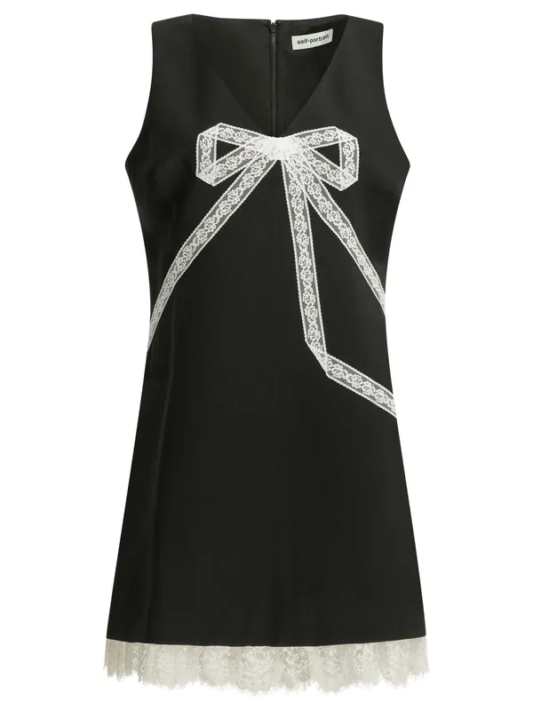 Short Sheath Dress With Bow Dresses Black - Self-Portrait